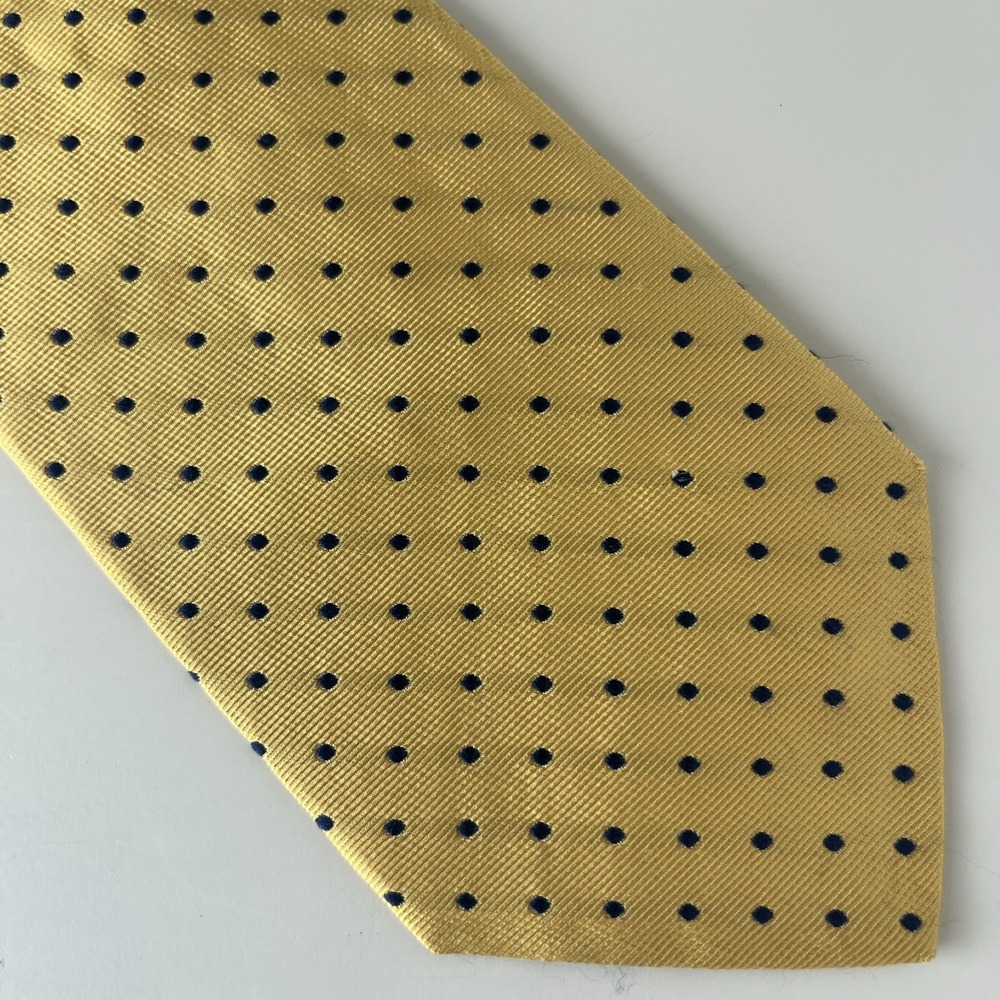 Brooks Brothers USA Made Neck‎ Tie Yellow Blue Polka Dot 59" X 3 1/4"